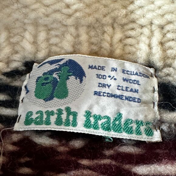 Wool Sweater Crewneck Large Ecuador Chunky Cable Knit Cream Earth Traders - Picture 6 of 7